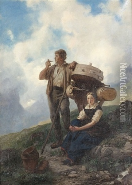 Bergbauern Auf Der Rast Oil Painting - Edouard-Henri Girardet