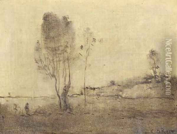 L'Etang aux deux arbres Oil Painting - Jean-Baptiste-Camille Corot