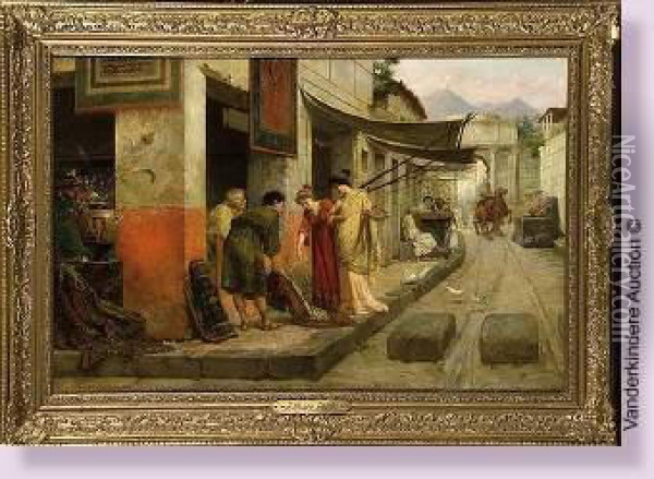 Le Marchand De Tapis A Pompei Oil Painting - Eduardo Forti