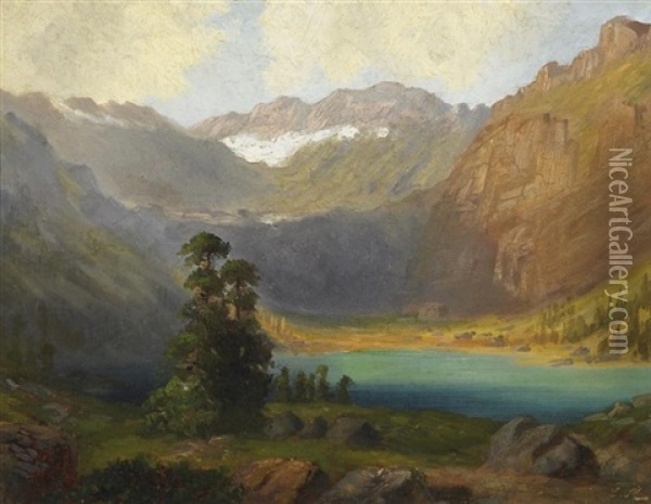 Sommer In Den Alpen. Blick Vom Ufer Auf Unberuhrten See Oil Painting - Karl Millner