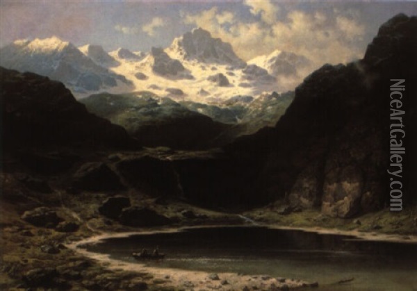 Der Oberhornsee Im Lauterbrunnertal Mit Dem Breithorn Oil Painting - Karl Millner