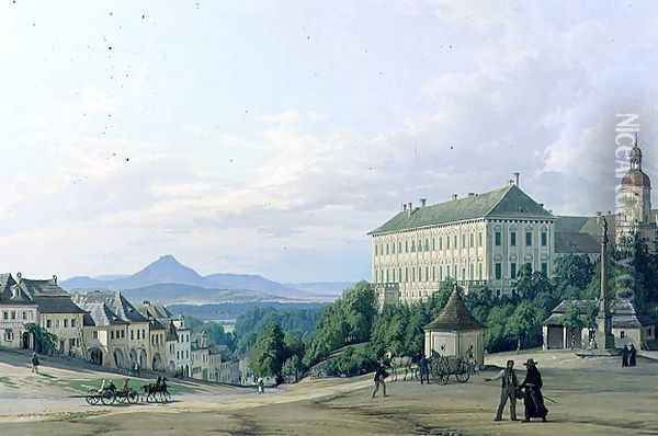 Roudnice Castle from the Town, 1840 Oil Painting - Carl Robert Croll