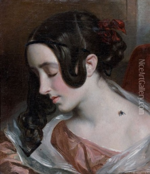 Femme A La Mouche Oil Painting - William Etty
