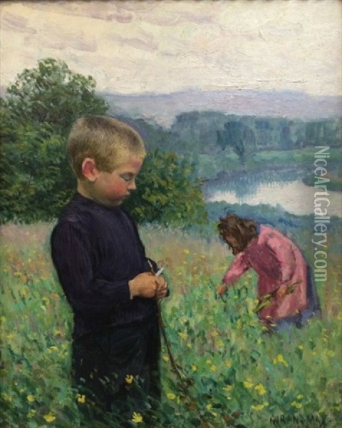 Deux Enfants Dans Le Pre, Anvers Oil Painting - Leon Giran-Max