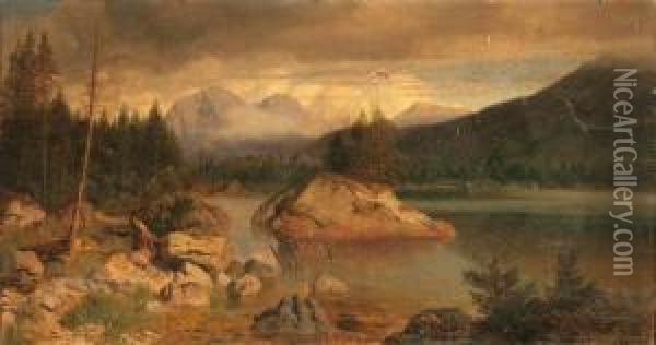 Alpine Lake Oil Painting - August Albert Zimmermann