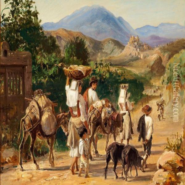 Italienske Landboere Paa Vej Til Byen Oil Painting - Wilhelm Marstrand