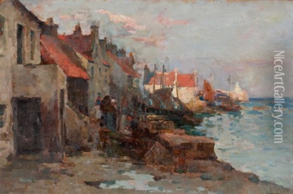Village On The Cornish Coast Oil Painting - William Watt Milne