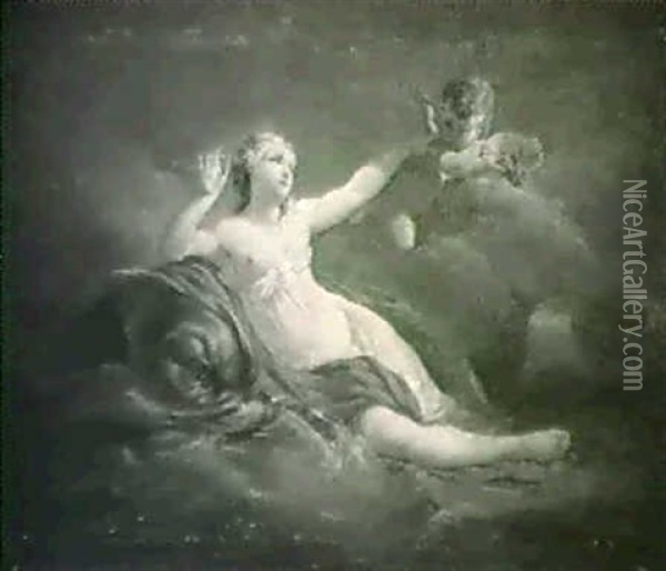 Afrodite Pa Delfin Samt                                     Eros Med Snackskal Oil Painting - Guillaume Thomas Raphael Taraval