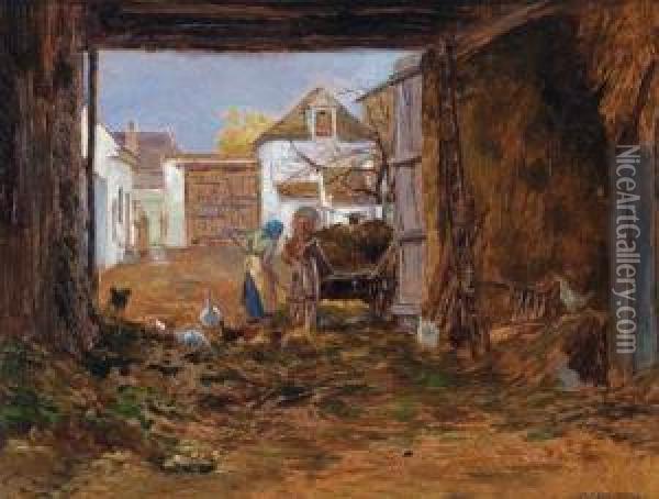 Idylle Am Bauernhof Oil Painting - Hugo Charlemont