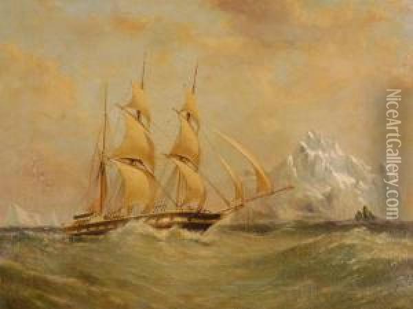 3 Masted Sailing Ship Passing An Iceberg In The Arctic Oil Painting - Thomas Goldsworth Dutton