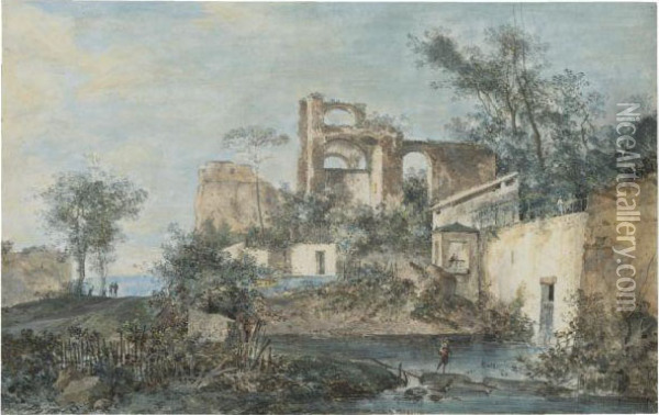 An Italianate Landscape With Ruins Oil Painting - Louis-Gabriel Moreau the Elder