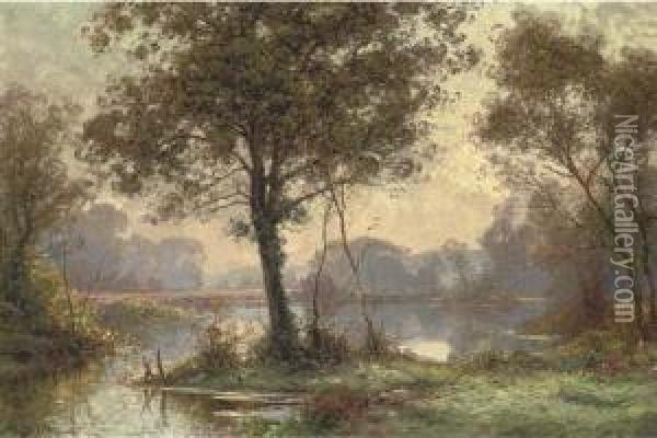 At The Lake In The Forest, Dawn Oil Painting - Albert Gabriel Rigolot