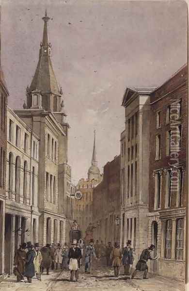 Lombard Street East, with St. Edmund the King, c.1850 Oil Painting - Fred Shepherd
