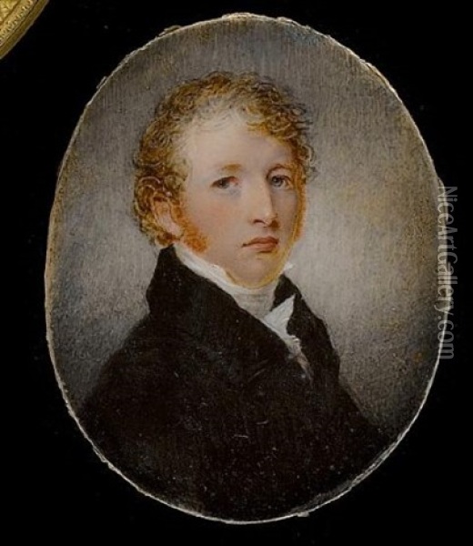 A Gentleman, Wearing Black Coat And White Cravat Oil Painting - Thomas Hargreaves