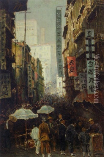Hongkong, Strasse Gegen Den Victoria-hill Oil Painting - Erich Kips