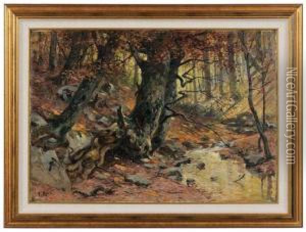 Landscape With Deer Oil Painting - Emil Rieck