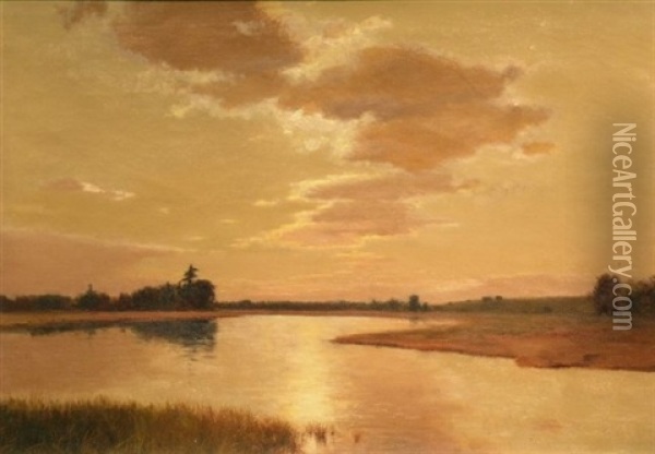 Marsh Scene At Sunset Oil Painting - Lockwood de Forest
