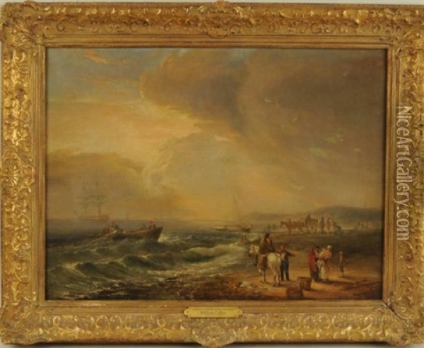 Coastal Scene With Figures Oil Painting - William Collins