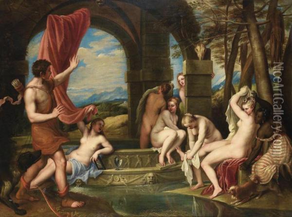 Diana And Actaeon Oil Painting - Tiziano Vecellio (Titian)