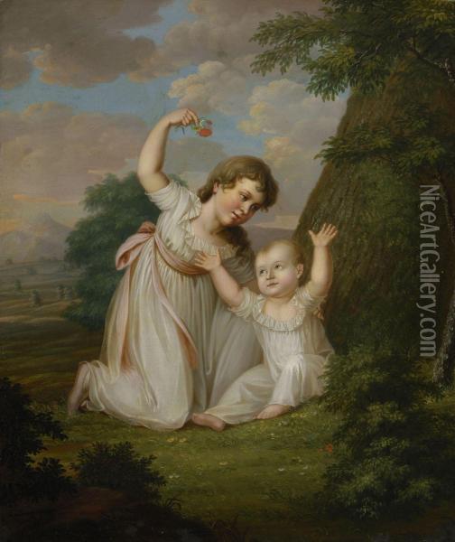 Doppelbildnis Der Schwestern Sophie Charlotte Und Emma Constanze Von Wylich-lottum Oil Painting - Johann Friedrich Bury
