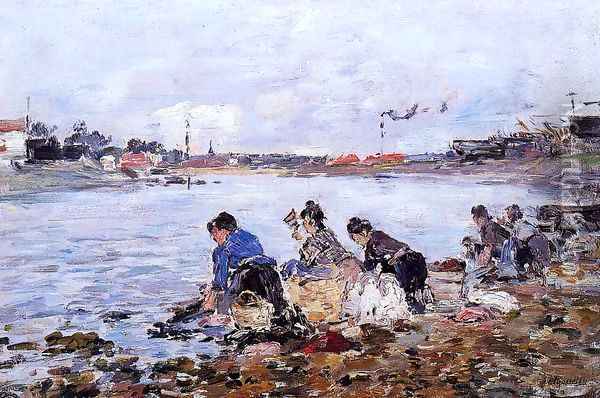 Laundresses on the Banks of the Touques1 1894-1897 Oil Painting - Eugene Boudin
