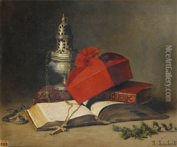 Still Life With A Censer And A Cardinal's Hat Oil Painting - Louis Eugene Lambert