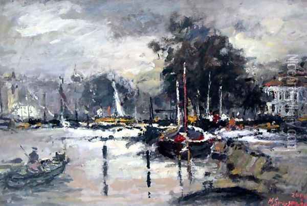 Landscape with Boats Oil Painting - Magdalena Spasowicz