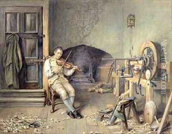 Samuel Crompton (1753-1827) Inventing his Spinning Mule Oil Painting - Alfred Walter Bayes