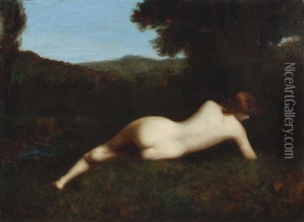 Femme De Dos Dans Un Paysage Oil Painting - Jean Jacques Henner