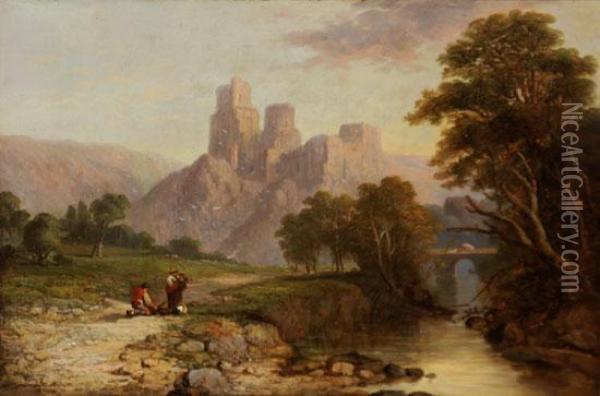 View Of Chepstow Castle Oil Painting - James Webb