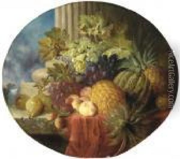 Still Life With Pineapple And Grapes Oil Painting - Charles Caryl Coleman