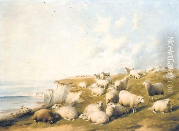 The Flock Oil Painting - Thomas Sidney Cooper