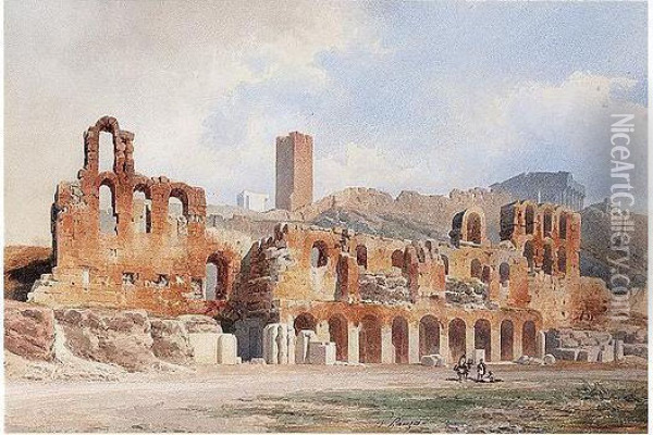The Odeon Of Herodes Atticus On The South Slope Of The Acropolis, Athens Oil Painting - Vincenzo Lanza