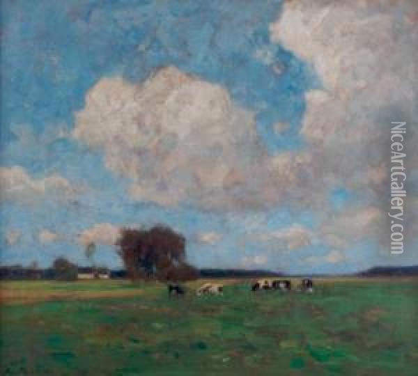 Weidende Kuno-cows In Pasture Oil Painting - Peter Paul Muller