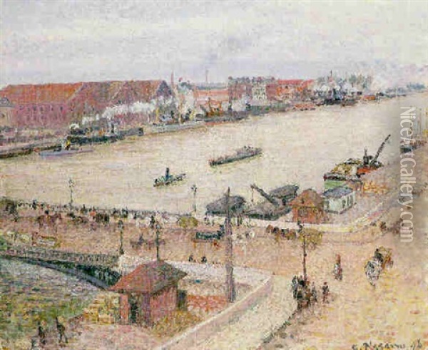 Crue De La Seine A Rouen Oil Painting - Camille Pissarro