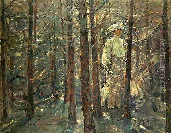 Woman in a Wood Oil Painting - Adolf Hoelzel