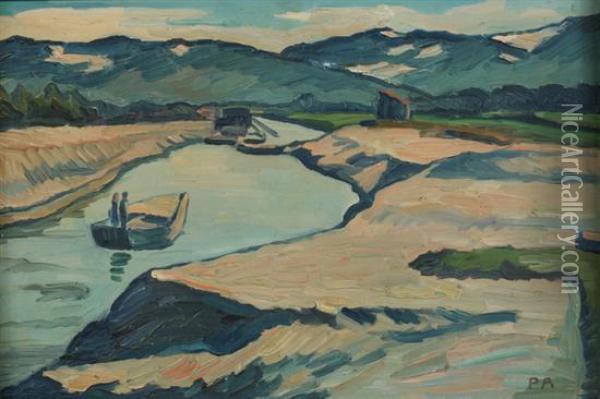 Boats On River Oil Painting - Paul Altherr
