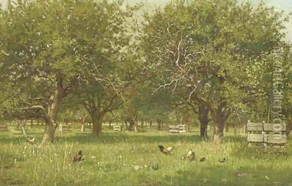 Chickens in an orchard Oil Painting - Willem De Famars Testas