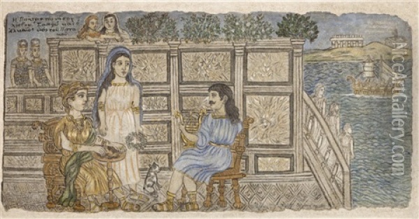 Sappho And Alcaeus Oil Painting - Theofilos Hadjimichail