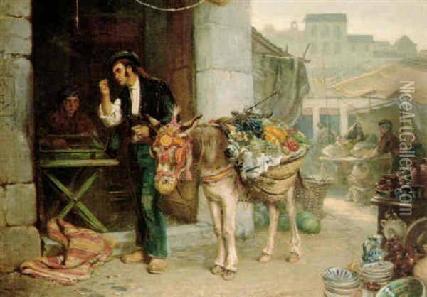 Spanish Market Scene Oil Painting - John Haynes-Williams