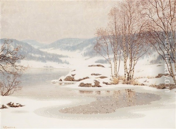 Snow On Frozen Lake Oil Painting - Gustaf Fjaestad