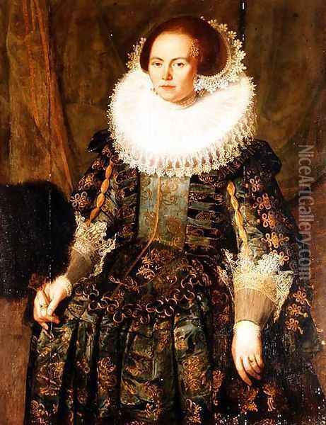 Portrait of Eva Ment, wife of Governor Jan Pietersz, Coen of Hoorn, 1631 Oil Painting - Jakob Wabbe