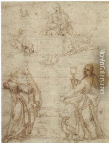 Die Madonna Erscheint Dem Heiligen Johannes Evangelist Und Einem Weiteren Heiligen Oil Painting - Filippo (Filippino) Lippi