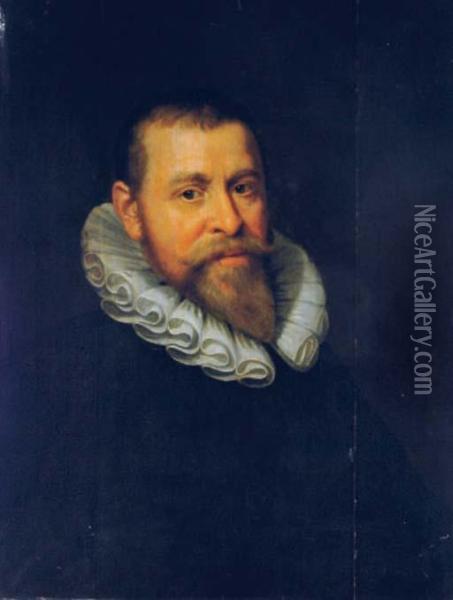 Portrait Of A Gentleman, Bust-length, In A Black Coat And Lace Collar Oil Painting - Michiel Jansz. Van Miereveldt