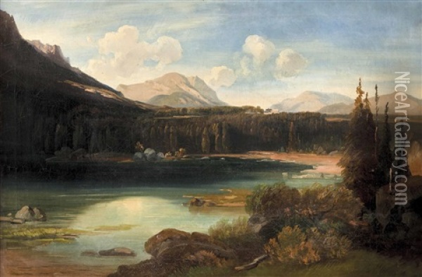 Landschaft Mit See Oil Painting - Josef Mayburger