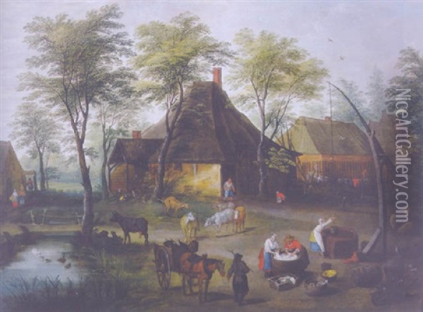 Peasants At Work In A Farmyard Oil Painting - Isaac Van Oosten