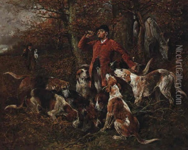 Gone To Ground The New Forest Hounds, Hampshire, With Huntsman Powell Oil Painting - John Emms