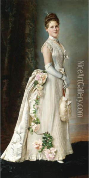 Portrait Of An Elegant Lady Oil Painting - Francois Brunery