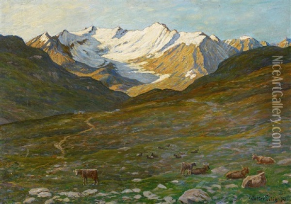 Alpenlandschaft Oil Painting - Walter Lilie