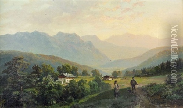 Blick Vom Forsthaus Grasegg Gegen Partenkirchen Oil Painting - Bernhard Muehlig